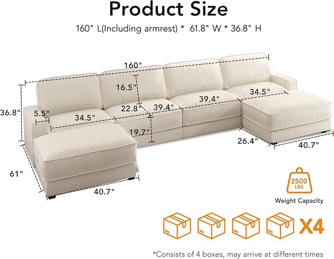 Vipbear 160" Oversized Modular Sectional Sofa, U Shaped Couch Set - Image 2