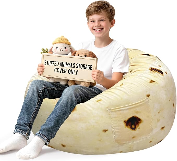 Lukeight Burrito Stuffed Animals Storage Bean Bag Chair Cover by Lukeight