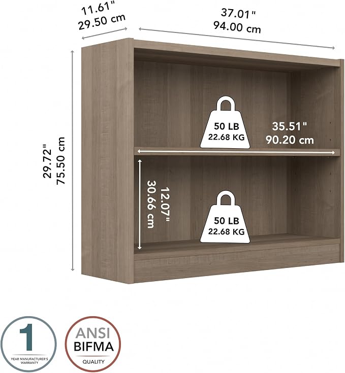 Bush Home Small 2 Shelf Bookcase, 2 Tier Bookshelf Storage Cabinet - Image 3