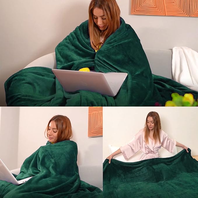 Forest Green Fleece Plush Throw Blanket 50"x60"for Couch Fuzzy Cozy Flannel | - Image 2