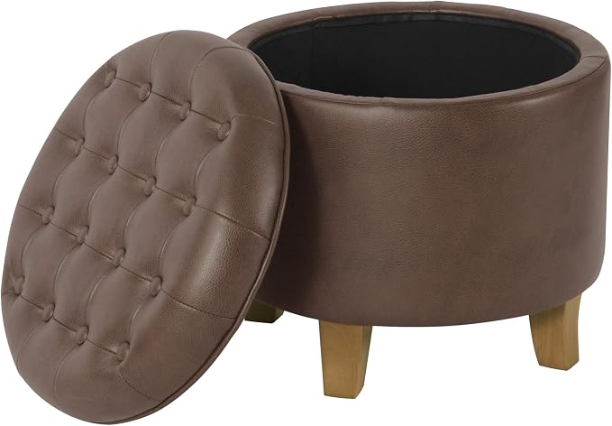Homepop Home Decor | Upholstered Round Faux Leather Tufted Foot Rest Ottoman | - Image 4
