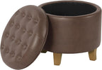 Homepop Home Decor | Upholstered Round Faux Leather Tufted Foot Rest Ottoman | - Image 4