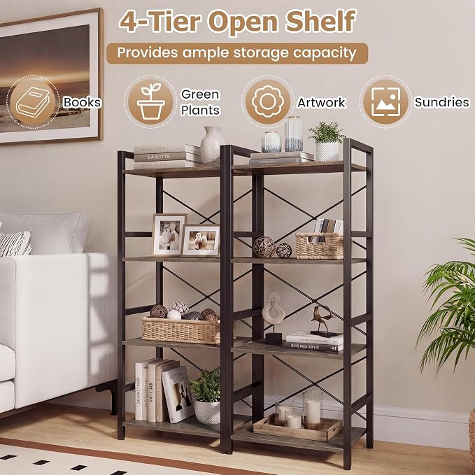 Tangkula 3-Tier Industrial Bookshelf, 16.5" Width Wooden Open Bookcase - Image 9
