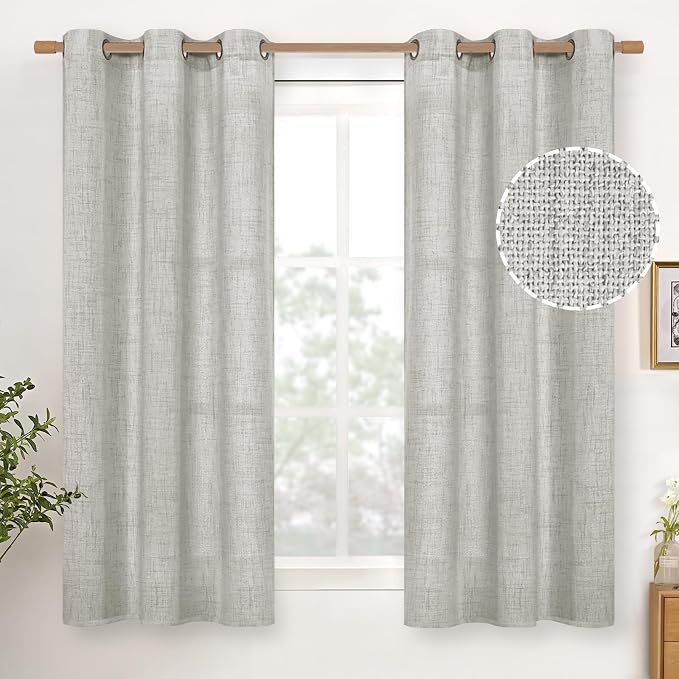 YoungsTex Light Grey Linen Curtains 48 Inch Length, Short Light Filtering by YoungsTex