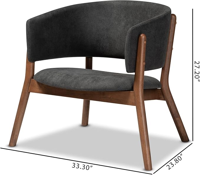 Baxton Studio Baron Mid-Century Modern Dark Grey Fabric Upholstered and Walnut - Image 3