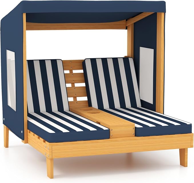 HONEY JOY Kids Chaise Lounge Chair Outdoor, Toddler Wood Double Pool Lounger by HONEYJOY