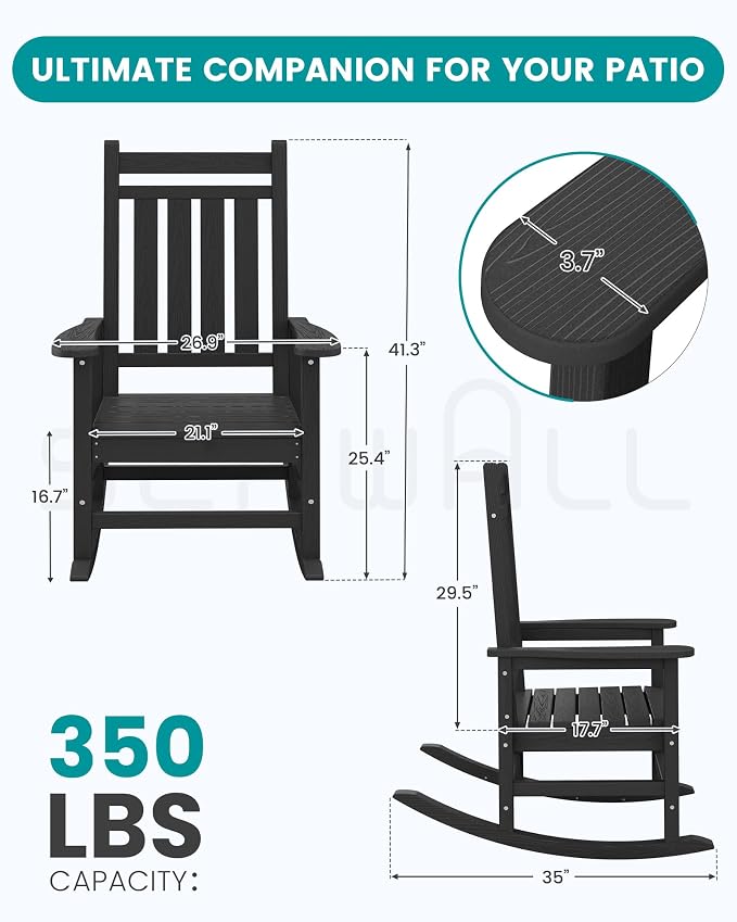 SERWALL Outdoor Rocking Chair Set of 2, HDPE Rocking Chairs - Image 3