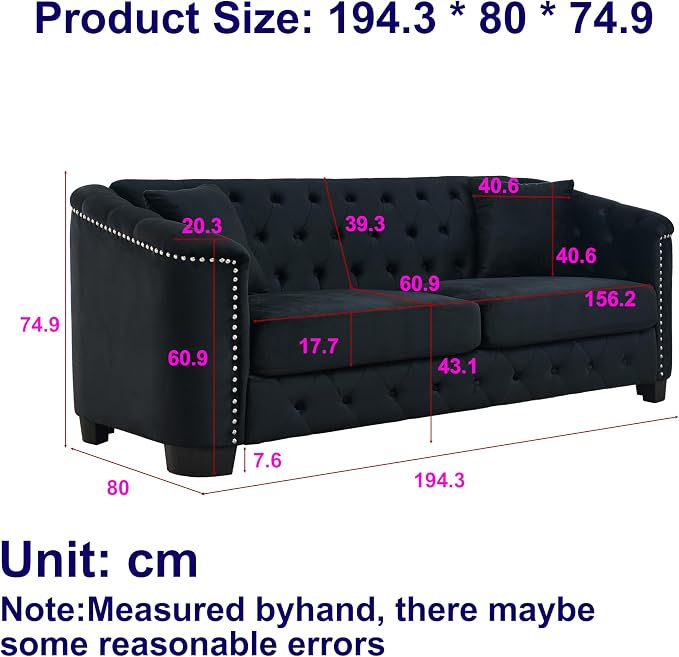77" Modern Velvet Chesterfield Sofa - Image 2