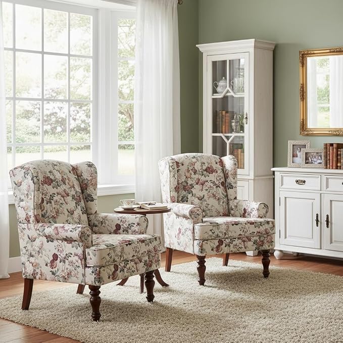 HUIMO Printed Wingback Accent Chair, Linen Upholstered High Back Armchair - Image 3