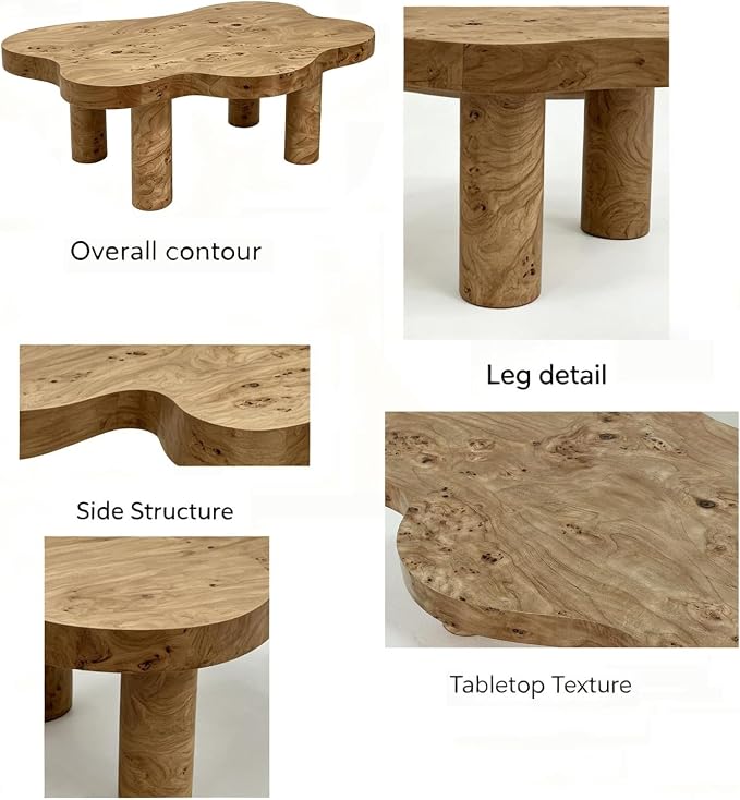 40" Cloud Coffee Table with 4 Round Table Legs, Modern Irregular Center Table - Image 6