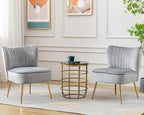 Velvet Accent Chair Set of 2 Comfy Living Room Chair Armless Slipper Chair Mid by Janoray