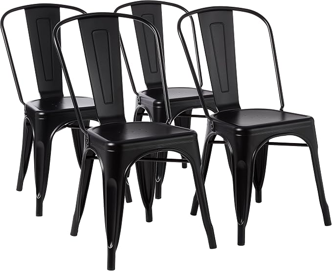 Amazon Basics Metal Dining Chairs, Indoor/Outdoor, Matte Black by AmazonBasics