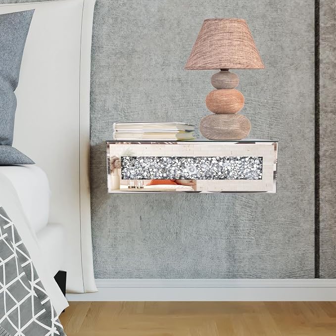 Mirrored Floating Bedside Nightstand - Image 3