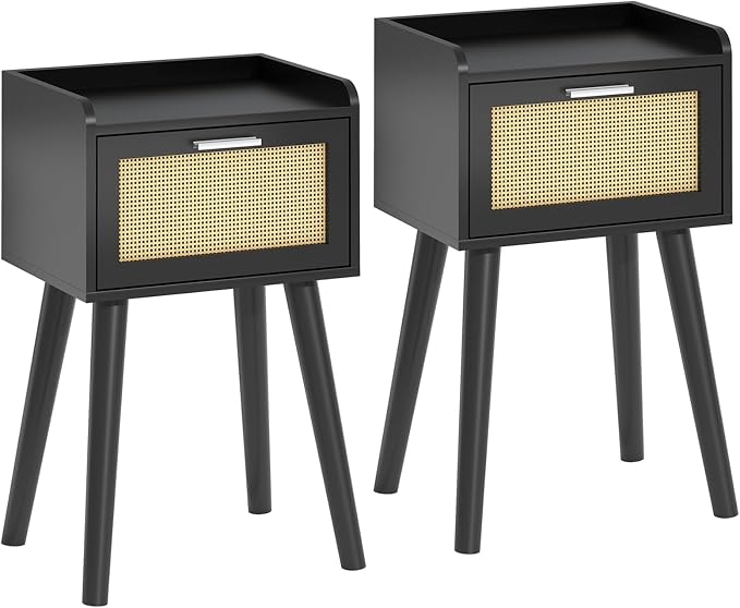 LAATOOREE Nightstand Set of 2, Small Black Bedside Table, End Table by LAATOOREE