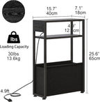 Leomonio Black Side Table with Charging Station, Slim End Tables with Fabric - Image 2