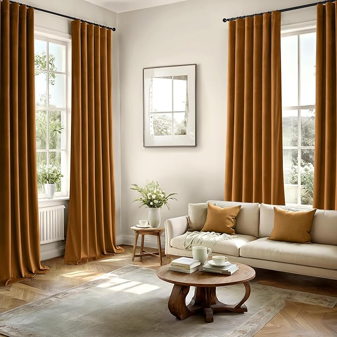 MIULEE Velvet Curtains 50W x 108L 2 Panels Golden Brown Blackout Curtains | - Image 5
