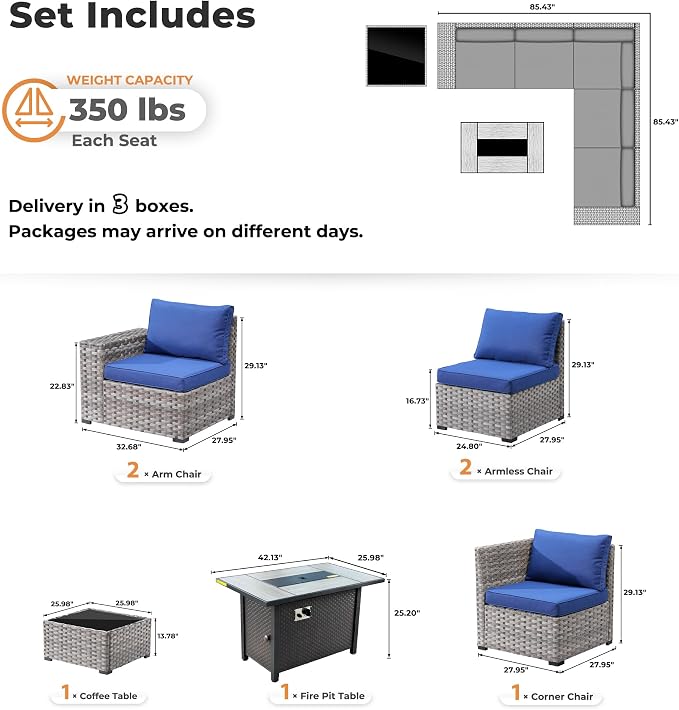 ovios 7 Pieces Patio Furniture Set, Outdoor Wicker Sectional Sofa - Image 8