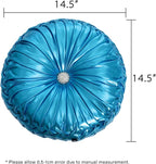HIG Set of 2 Blue Metallic Leather Decorative Round Pleated Throw Pillows | - Image 5