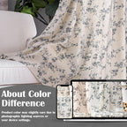 Black Vintage Floral Linen Curtains Farmhouse 38W X 90L 2 Panels | Elisa Series - Image 5