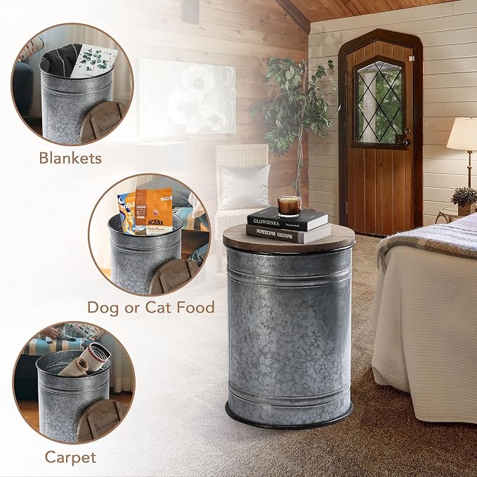 Rustic Storage Ottoman Seat Stool, Farmhouse Accent Side Table, Antique - Image 5