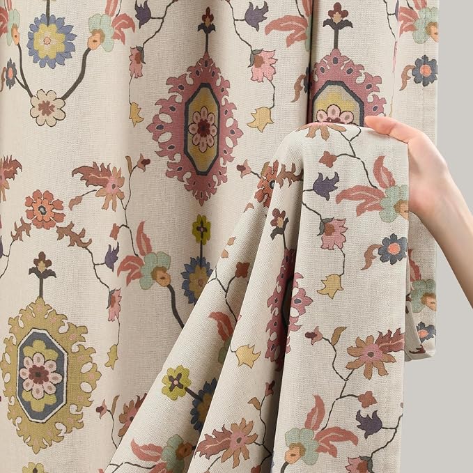 Boho Floral 100% Grommet Blackout Curtains 84 Inch 2 Panels | Colorful Bohemian - Image 6