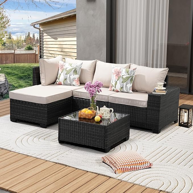JOYURE 5 Pieces Patio Furniture Set All-Weather Outdoor Wicker Sectional by JOYURE