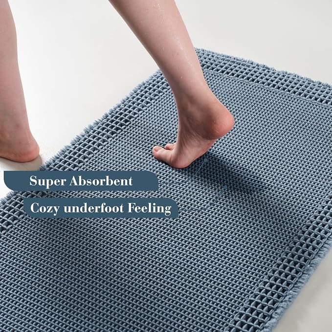 RESARE Waffle Bath Mat for Bathroom, Non Slip Bathroom Rugs 17"x24" Blue | - Image 3