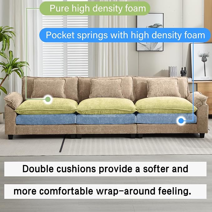 Oprisen 120" Modular Sectional Sofa, Comfy Cloud Couch Sectional, Chenille Sofa - Image 3