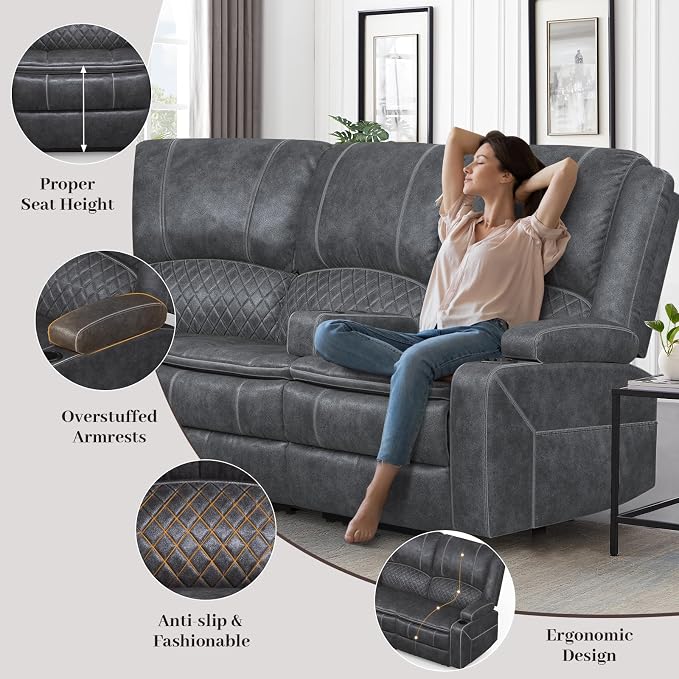 Yolsali Manual Reclining Sectional Sofa Set, 5 Seats Soft Dutch Velvet Recliner - Image 6