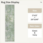 Soalmost Abstract Runner Rug 2x12 Hallway Kitchen Runners Green/Ivory | Vintage - Image 5