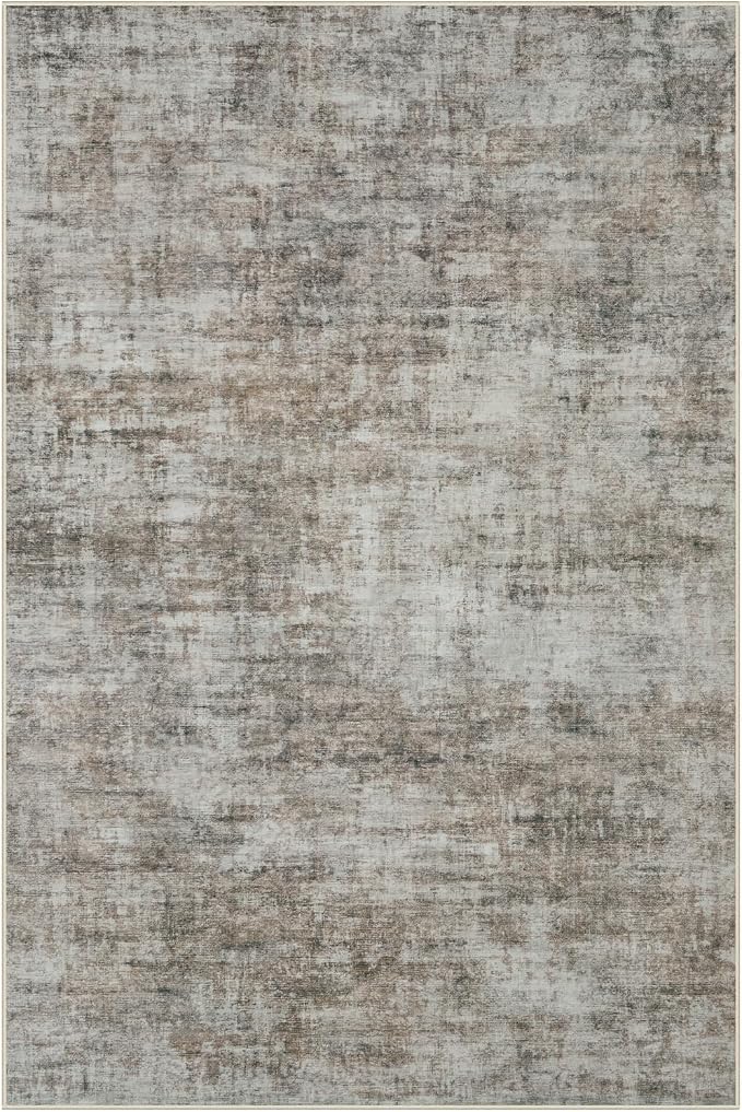 6x9 Area Rugs for Living Room: Washable Abstract Brown Black Badroom Carpet | - Image 2