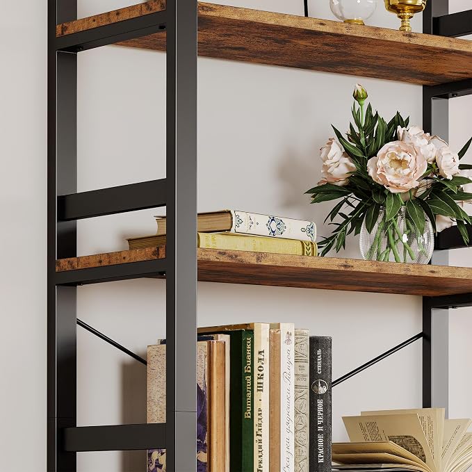 IRONCK Bookshelf, 31.5in Wide Shelf 6 Tier Bookcase, 110lbs/shelf Vintage - Image 4