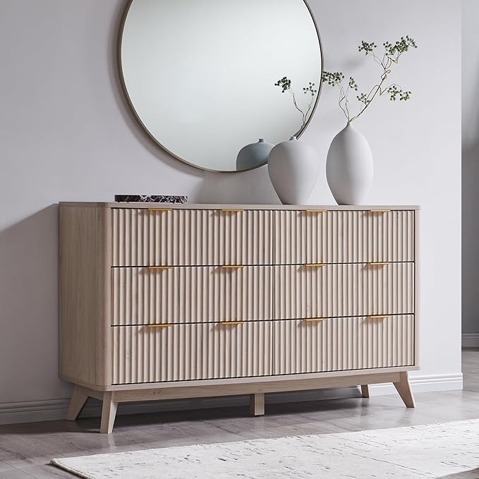 T4TREAM Fluted 6 Drawers Dresser, Curved Profile Design, Dresser TV Stand - Image 3
