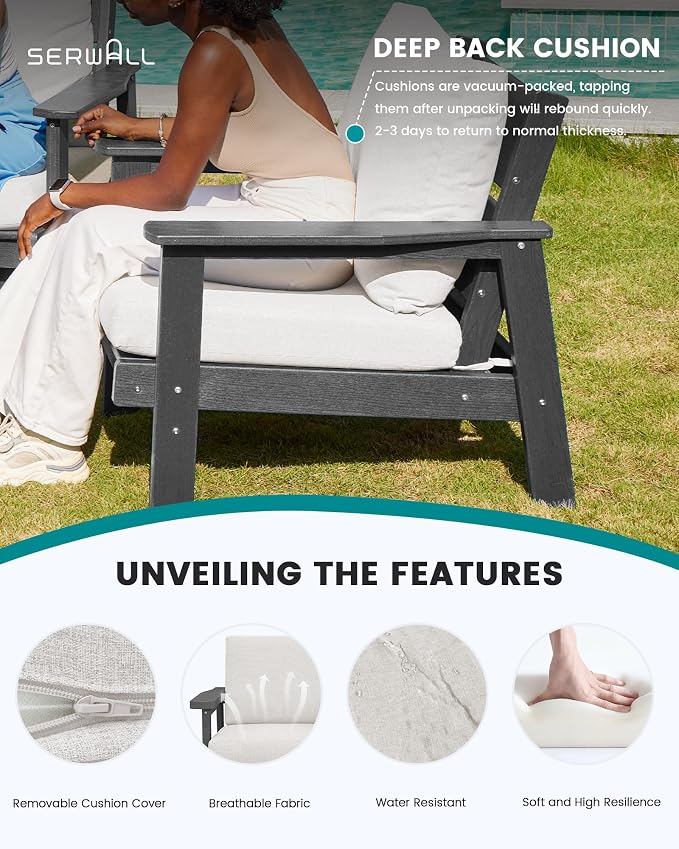 SERWALL HDPE Patio Furniture Set, 5 Piece All Weather Wood-Like Sectional - Image 5