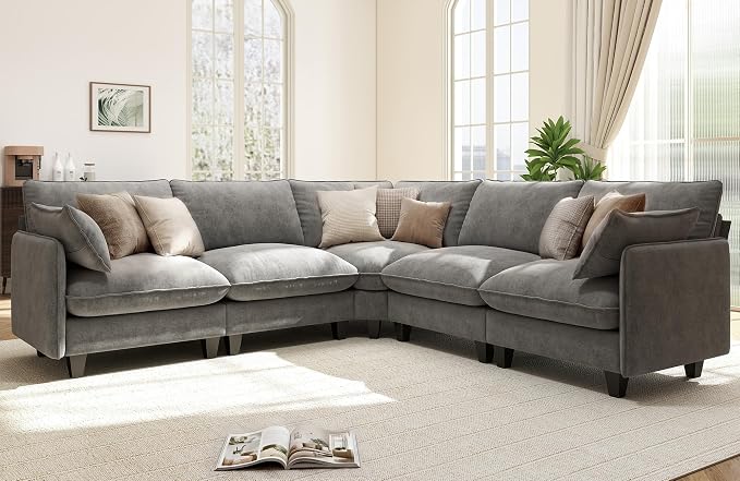 Ihanherry 107" Oversized V-Shaped Modular Sectional Sofa, Cloud Couch by iHanHerry
