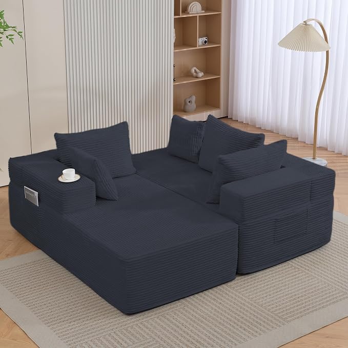 105'' Modular L-Shaped Boneless Sectional, Corduroy Deep Seat Cloud Sectional - Image 2
