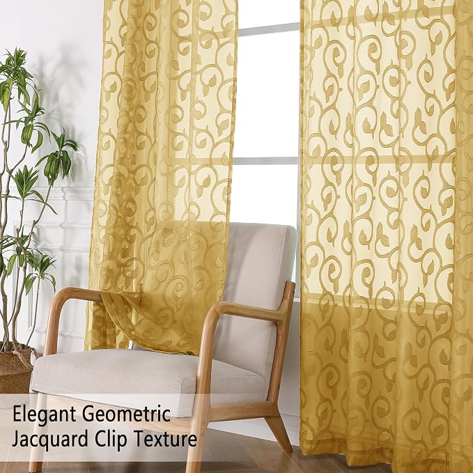 Furman Gold Sheer Curtains 63 inch Length - Image 6