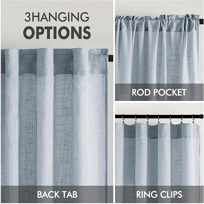 MIULEE Chambray Blue Linen Curtains 52x90 Inch Long - Image 3