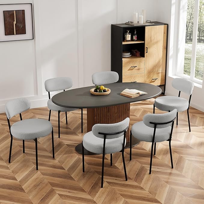 Sweetcrispy Dining Chairs Set of 6, Boucle Upholstered Modern Mid Century Round - Image 3