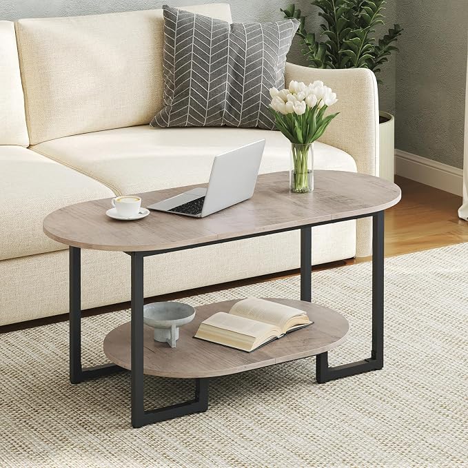HOOBRO Coffee Table for Living Room, Oval Small Coffee Table by HOOBRO