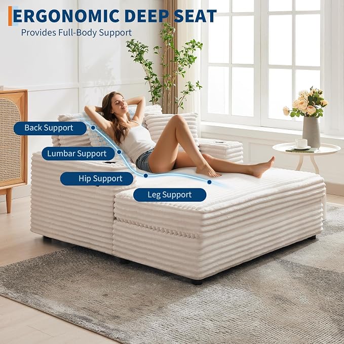 IDEALHOUSE 60" Oversized Chaise Lounge Chair Indoor, Comfy Corduroy Lounge Sofa - Image 5