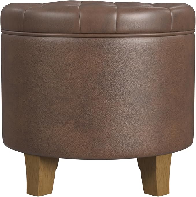 Homepop Home Decor | Upholstered Round Faux Leather Tufted Foot Rest Ottoman | by HomePop