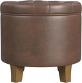 Homepop Home Decor | Upholstered Round Faux Leather Tufted Foot Rest Ottoman | by HomePop