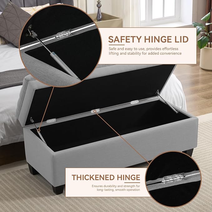 WUTUTUEE 51" Fabric Storage Ottoman Bench, Upholstered Rectangle End of Bed - Image 3