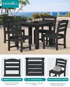 SERWALL Outdoor Dining Set for 4, HDPE Square Table and Chairs Set All Weather - Image 3