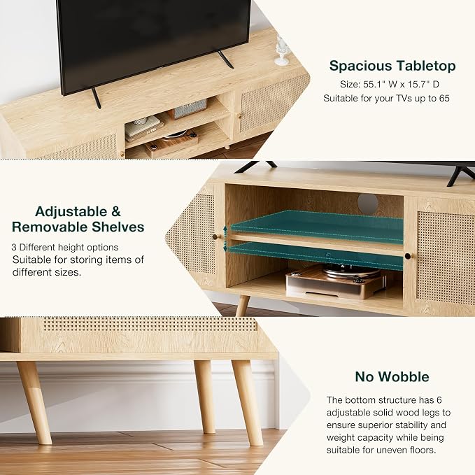 ZttRiee TV Stand for TVs up to 65'', Entertainment Center - Image 4