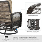 3 Pieces Patio Furniture Set, Outdoor Swivel Glider Rocker, Wicker Patio Bistro - Image 4