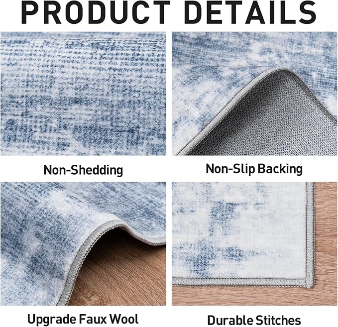 9x12 Area Rugs for Living Room: Washable Abstract Blue White Badroom Carpet | - Image 6