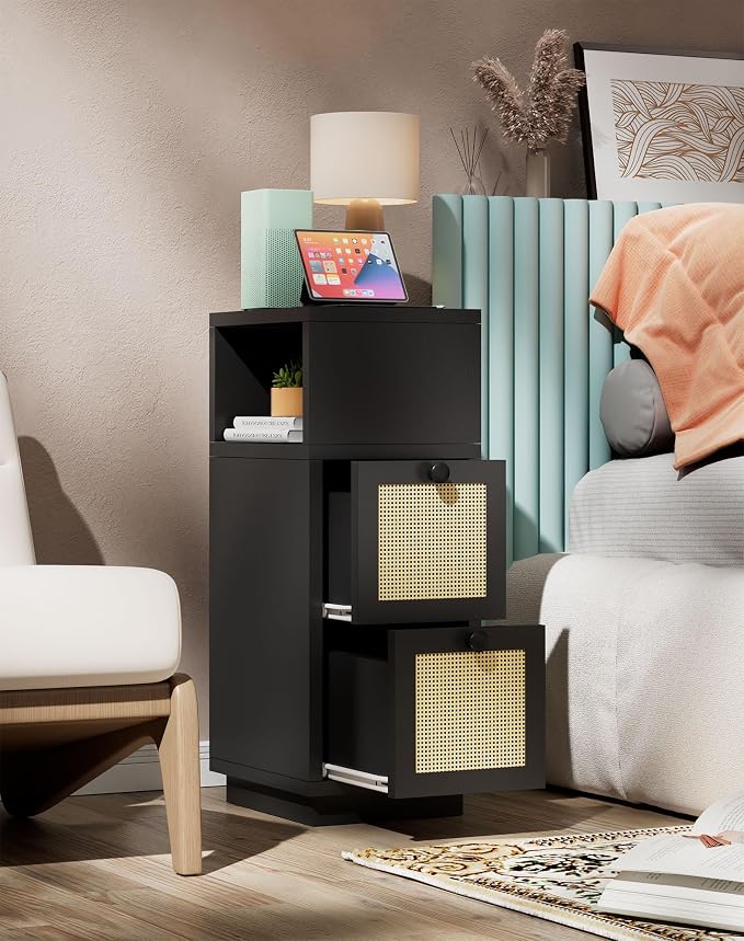 YMYNY Rattan Nightstands Set of 2, Boho Bedside Table - Image 8