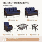UPHA 6 Pieces Patio Furniture Sets, Wicker Outdoor Sofa Set - Image 2